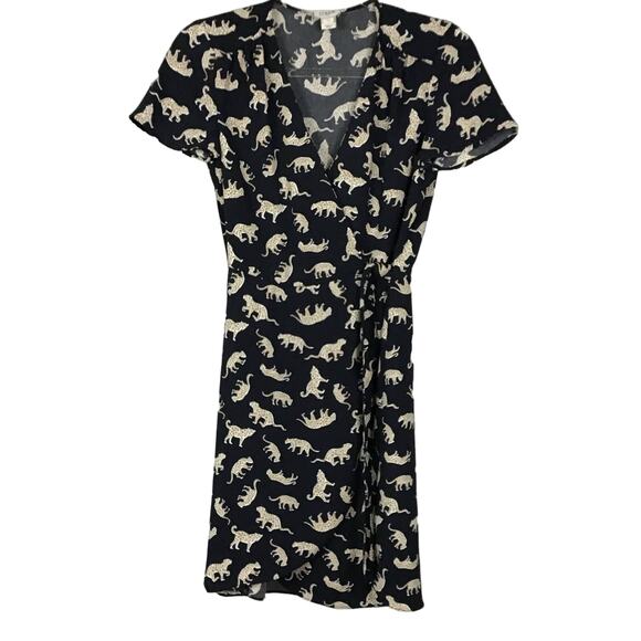 J. Crew Print Wrap Mini Dress Navy Blue Leopard Cheetah Cat Animal Print sz 00 - Picture 4 of 15